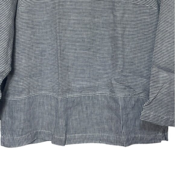Tahari Linen Shirt Blouse Womens Medium Blue White Stripes - Picture 4 of 6